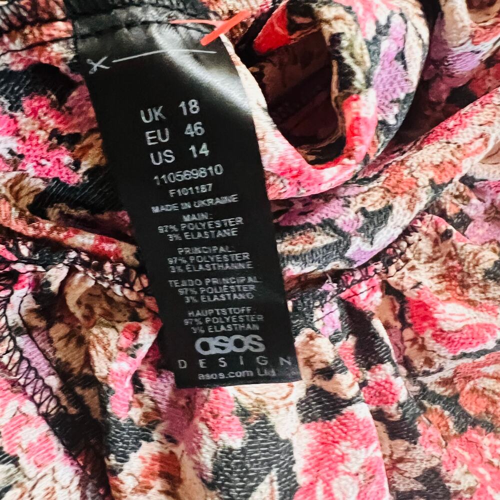 ASOS Multicolored Floral Long Puff Sleeve Swing Dress Size 14 NWT - Picture 8 of 11